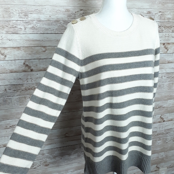 Charter Club Sweater M Stripe Gold Buttons 384 - Picture 2 of 6